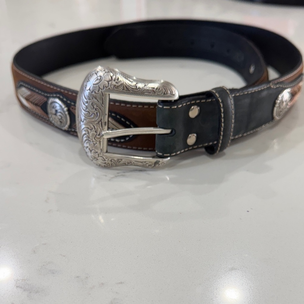 Nocona Black Leather Belt with Silver Accents